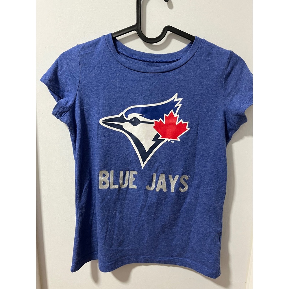 MLB Toronto Blue Jays Girls Blue Glitter Graphic T-Shirt Size 10 Team Athletics